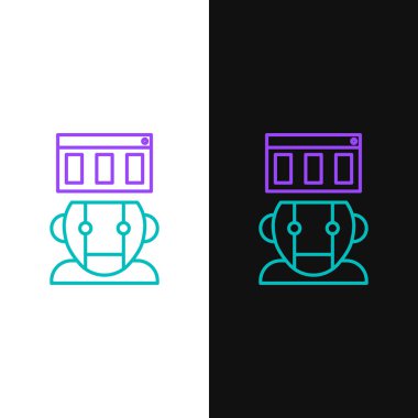 Çizgi Robotu simgesi beyaz ve siyah arkaplanda izole edildi. Renkli taslak konsepti. Vektör.