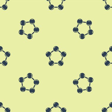 Mavi Molekül simgesi sarı arkaplanda kusursuz deseni izole etti. Kimya moleküllerinin yapısı, fen öğretmenlerinin yenilikçi eğitim posteri. Vektör.