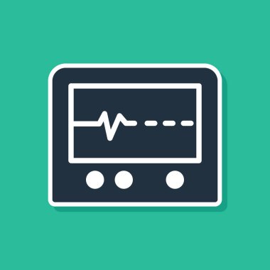 Mavi Beat yeşil arka planda izole edilmiş monitör simgesinde öldü. EKG ölüm olduğunu gösteriyor. Vektör.