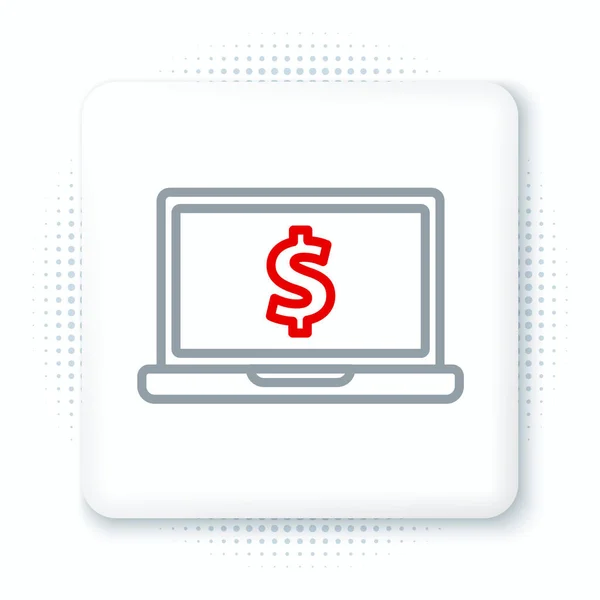Čárový Notebook Ikonou Symbolu Dolaru Izolovaný Bílém Pozadí Online Nákupní — Stockový vektor