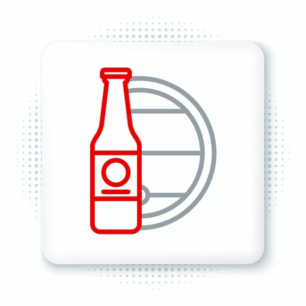 Line Bier Fles Houten Vat Pictogram Geïsoleerd Witte Achtergrond Kleurrijk — Stockvector