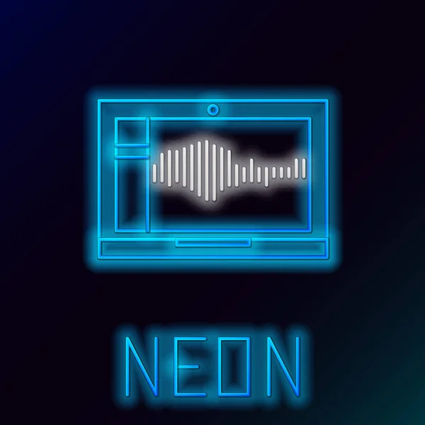 Leuchtende Neon Line Sound Oder Audio Recorder Oder Editor Software — Stockvektor