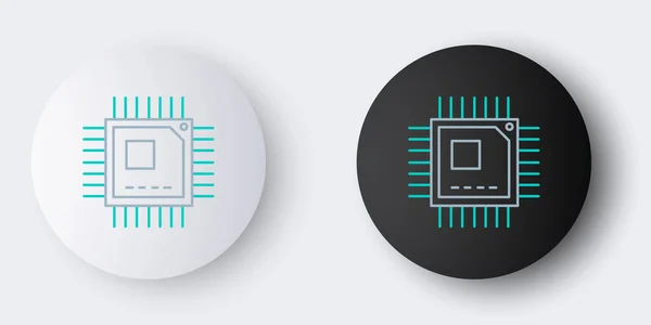 Processore Linea Con Microcircuiti Icona Cpu Isolato Sfondo Grigio Chip — Vettoriale Stock