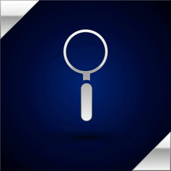 Silver Magnifying Glass Icon Isolated Dark Blue Background Search Focus — Stock Vector