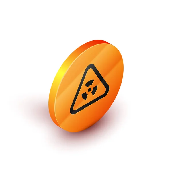带有辐射符号图标的等度三角形符号在白色背景上隔离 橙色圆形按钮 — 图库矢量图片