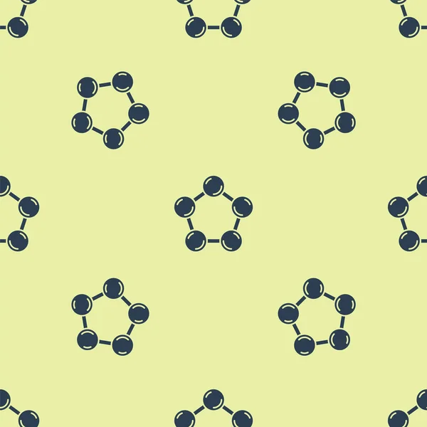 蓝色分子图标在黄色背景上隔离无缝图案 化学分子的结构 科学教师创新教育海报 — 图库矢量图片