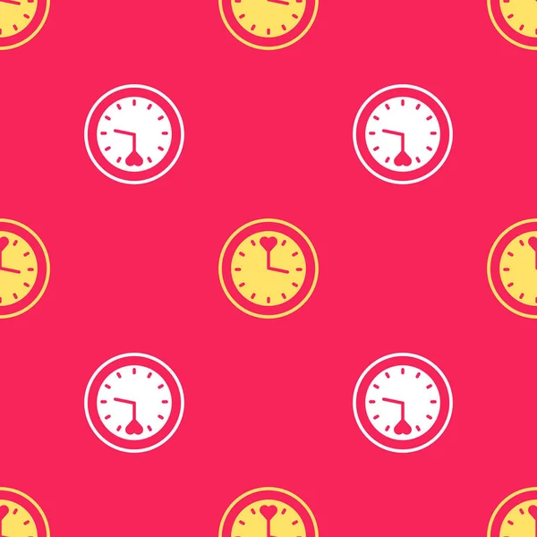 Reloj Amarillo Icono Aislado Patrón Sin Costura Sobre Fondo Rojo — Vector de stock
