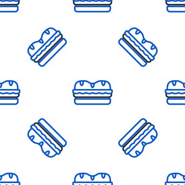 Çizgili Sandviç simgesi beyaz arkaplandaki kusursuz deseni izole etti. Hamburger ikonu. Burger besin sembolü. Çizburger tabelası. Sokak fast food menüsü. Renkli taslak konsepti. Vektör.