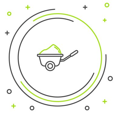 Çizgi El Arabası beyaz arka planda toprak simgesi ile izole edilmiş. Alet edevat. Tarım arabası tekerlek çiftliği. Renkli taslak konsepti. Vektör.