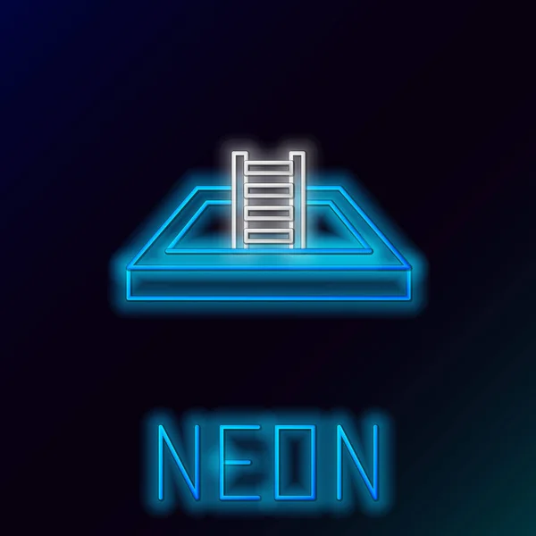 Gloeiende Neon Lijn Zwembad Met Ladder Pictogram Geïsoleerd Zwarte Achtergrond — Stockvector