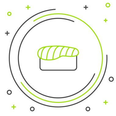 Suşi simgesi beyaz arkaplanda izole edildi. Geleneksel Japon yemekleri. Renkli taslak konsepti. Vektör.