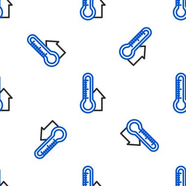 Meteoroloji çizgisi termometresi beyaz arkaplanda izole edilmiş ikonu ölçüyor. Termometre termometresi sıcak ya da soğuk hava gösteriyor. Renkli taslak konsepti. Vektör.