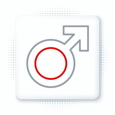 Beyaz arkaplanda çizgi erkek cinsiyet sembolü izole edildi. Renkli taslak konsepti. Vektör.