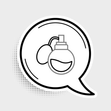 Gri arkaplanda çizgi parfüm ikonu izole edildi. Renkli taslak konsepti. Vektör.