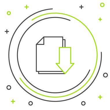 İndirme simgesine sahip satır belgesi beyaz arkaplanda izole edildi. Dosya belgesi sembolü. Renkli taslak konsepti. Vektör.