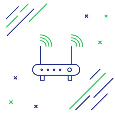 Hat Yönlendirici ve Wi-Fi sinyal simgesi beyaz arkaplanda izole edildi. Kablosuz ethernet modem yönlendirici. Bilgisayar teknolojisi interneti. Renkli taslak konsepti. Vektör.