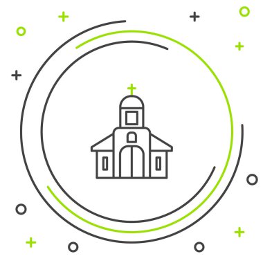 Çizgi Kilise binası simgesi beyaz arka planda izole edildi. Hıristiyan Kilisesi. Kilisenin dini. Renkli taslak konsepti. Vektör.