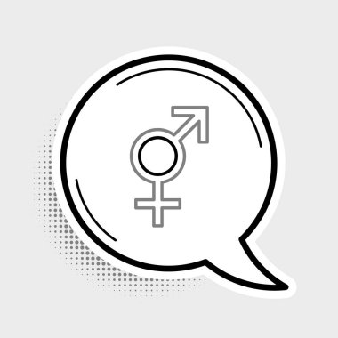 Gri arkaplanda çizgi cinsiyet simgesi izole edildi. Erkek ve kadın sembolleri. Seks sembolü. Renkli taslak konsepti. Vektör.