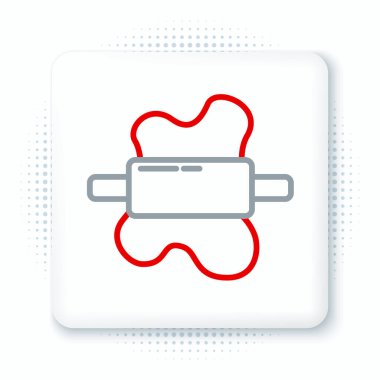 Hamur simgesi üzerindeki çizgi yuvarlanan pin beyaz arka planda izole edildi. Renkli taslak konsepti. Vektör.