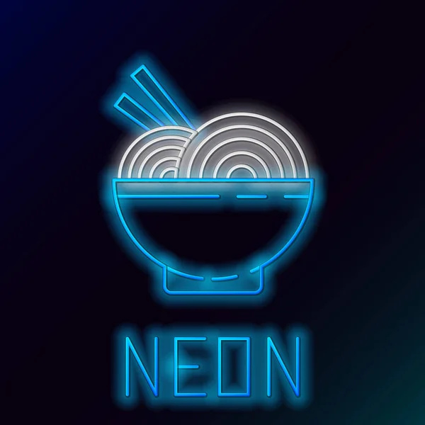 Žhnoucí Neonová Linie Asijské Nudle Misce Hůlky Ikona Izolované Černém — Stockový vektor