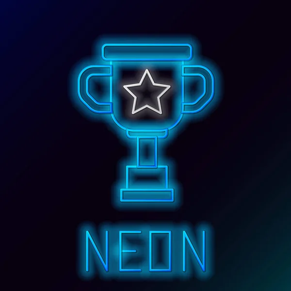 Glowing Neon Line Award Cup Icon Isolated Black Background Winner — Stock Vector