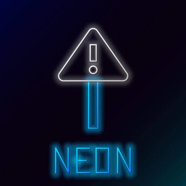 Glödande Neon Linje Utropstecken Triangeln Ikon Isolerad Svart Bakgrund Varningsskylt — Stock vektor