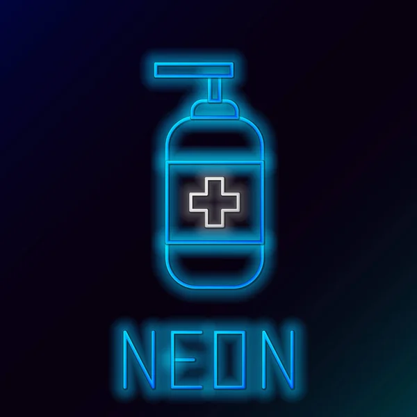 Gloeiende Neon Lijn Fles Vloeibare Antibacteriële Zeep Met Dispenser Pictogram — Stockvector