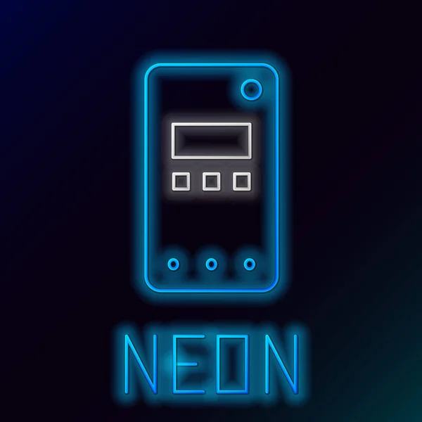 Glödande Neon Line Smartphone Mobiltelefon Ikon Isolerad Svart Bakgrund Färgstarkt — Stock vektor