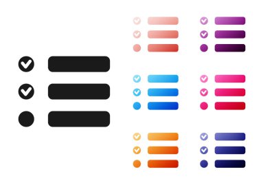 Beyaz arkaplanda siyah görev listesi simgesi izole edildi. Kontrol listesi sembolü. Anket anketi ya da anket geri bildirim formu. Simgeleri renklendirin. Vektör İllüstrasyonu.