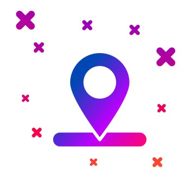 Beyaz arkaplanda izole edilmiş renk haritası simgesi. Navigasyon, işaret, konum, harita, GPS, yön, yer, pusula, arama konsepti. Kademeli rastgele dinamik şekiller. Vektör İllüstrasyonu.