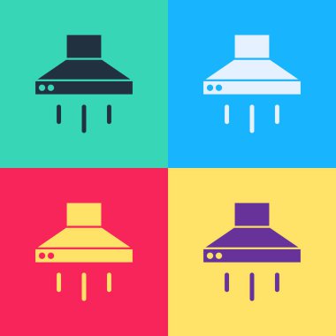 Pop Art Kitchen sökücü fan simgesi renk arkaplanında izole edildi. Mutfak kaputu. Mutfak egzozu. Ev aletleri. Vektör.