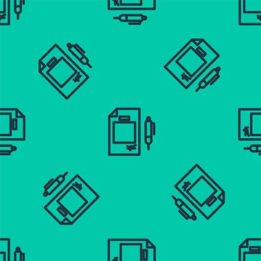 Mavi Hat Sözleşmesi parası ve kalem simgesi yeşil arka planda izole edilmiş kusursuz desen. Bankacılık belgeleri dolar finans para sayfası. Vektör İllüstrasyonu.