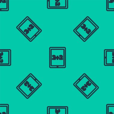 Mavi çizgi hesaplama simgesi yeşil arkaplandaki kusursuz deseni izole etti. Vektör İllüstrasyonu.