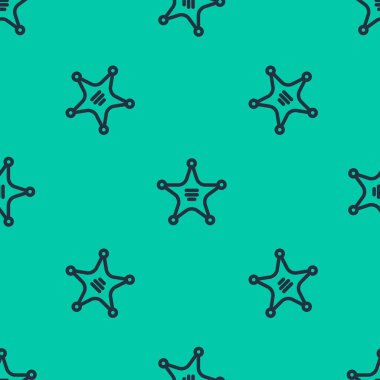 Mavi çizgi Hexagram şerifi ikonu yeşil arka planda kusursuz desen tespit etti. Polis rozeti ikonu. Vektör İllüstrasyonu.