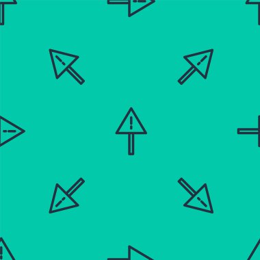 Mavi çizgi ünlem işareti yeşil arka planda izole edilmiş üçgen simgesi. Tehlike uyarısı, dikkat, dikkat, tehlike uyarısı. Vektör İllüstrasyonu.