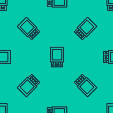 Mavi çizgi kibrit kutusunu aç ve yeşil arkaplanda izole edilmiş ikonla eşleştir. Vektör İllüstrasyonu.