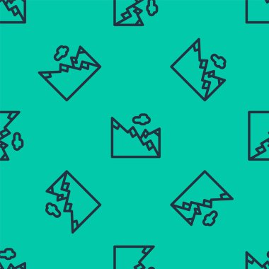 Mavi çizgi dağ ikonu yeşil arkaplanda izole edilmiş pürüzsüz desen. Zaferin ya da başarının sembolü. Vektör İllüstrasyonu.