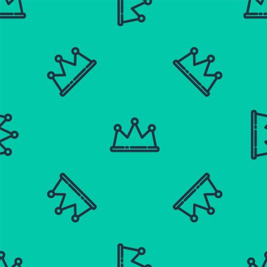 Mavi çizgi Crown simgesi yeşil arka planda kusursuz desen izole etti. Vektör İllüstrasyonu.