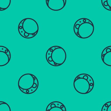 Mavi çizgi ay simgesi yeşil arkaplandaki kusursuz deseni izole etti. Vektör İllüstrasyonu.