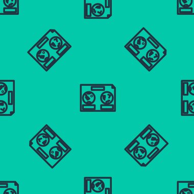 Gece gökyüzü simgesinin mavi çizgisi yeşil arkaplandaki kusursuz deseni izole etti. Yıldızlı yarımküre. Planisphere ve takımyıldızlar. Vektör İllüstrasyonu.