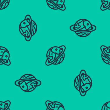 Mavi çizgi uzay kapsülü paraşüt ikonu ile dünyaya dönüyor yeşil arkaplanda izole edilmiş pürüzsüz desen. Vektör İllüstrasyonu.