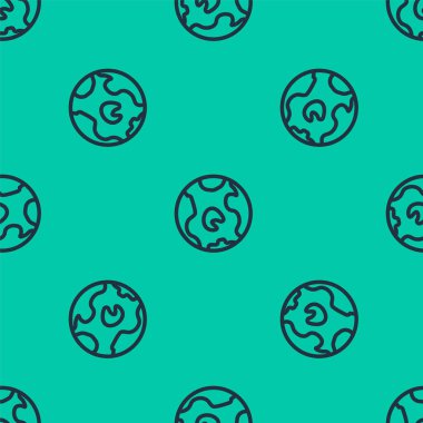 Mavi çizgi Dünya ikonu yeşil arka planda izole edilmiş pürüzsüz desen. Dünya ya da Dünya işareti. Küresel internet sembolü. Geometrik şekiller. Vektör İllüstrasyonu.