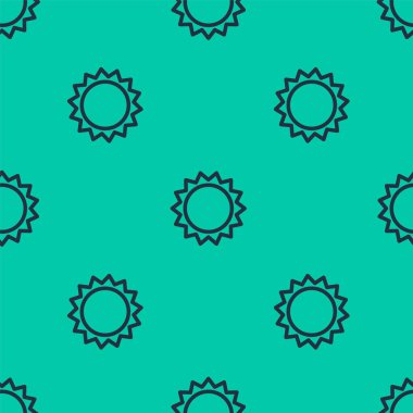 Mavi çizgi Sun simgesi yeşil arkaplanda izole edilmiş pürüzsüz desen. Yaz sembolü. Güneşli bir gün. Vektör İllüstrasyonu.