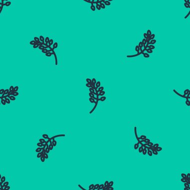 Mavi çizgi Willow yaprağı ikonu yeşil arka planda kusursuz desen izole etti. Vektör İllüstrasyonu.