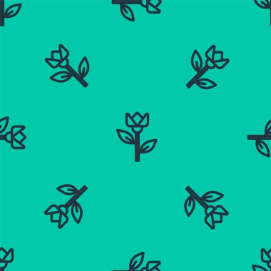Mavi çizgili lale ikonu yeşil arka planda izole edilmiş kusursuz desen. Vektör İllüstrasyonu.