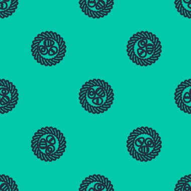 Hasır yuva ikonundaki mavi çizgi Paskalya yumurtası yeşil arka planda izole edilmiş pürüzsüz desen. Mutlu Paskalyalar. Vektör İllüstrasyonu.