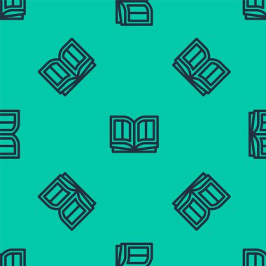 Mavi çizgi kutsal kitap ikonu yeşil arka planda kusursuz desen izole etti. Vektör İllüstrasyonu.