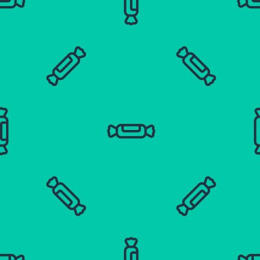 Mavi çizgi Candy simgesi yeşil arka planda kusursuz desen izole etti. Vektör İllüstrasyonu.