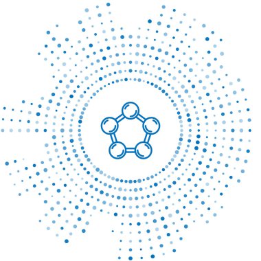 Mavi çizgi Molekül simgesi beyaz arkaplanda izole edildi. Kimya moleküllerinin yapısı, fen öğretmenlerinin yenilikçi eğitim posteri. Soyut çember rastgele noktalar. Vektör.