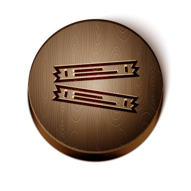 Kahverengi çizgi şeker paket simgesi beyaz arkaplanda izole edildi. Kahve, tuz, baharat gibi toplu gıda ürünleri için ayrı ayrı paketler. Tahta daire düğmesi. Vektör.